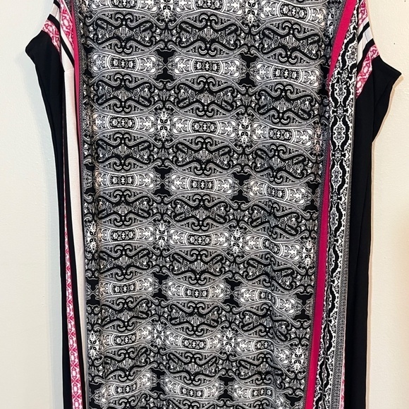 Catherines Dress 1X Pink Floral Shift Retro Artsy Striped Neutral Sheath Boho - Picture 4 of 11